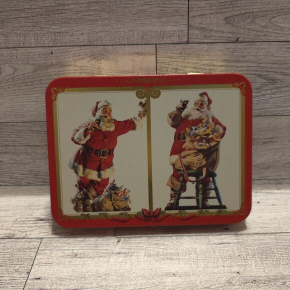 Coca-Cola Nostalgia Christmas Santas Playing Cards Tin Case New Vintage Retro - Picture 1 of 5
